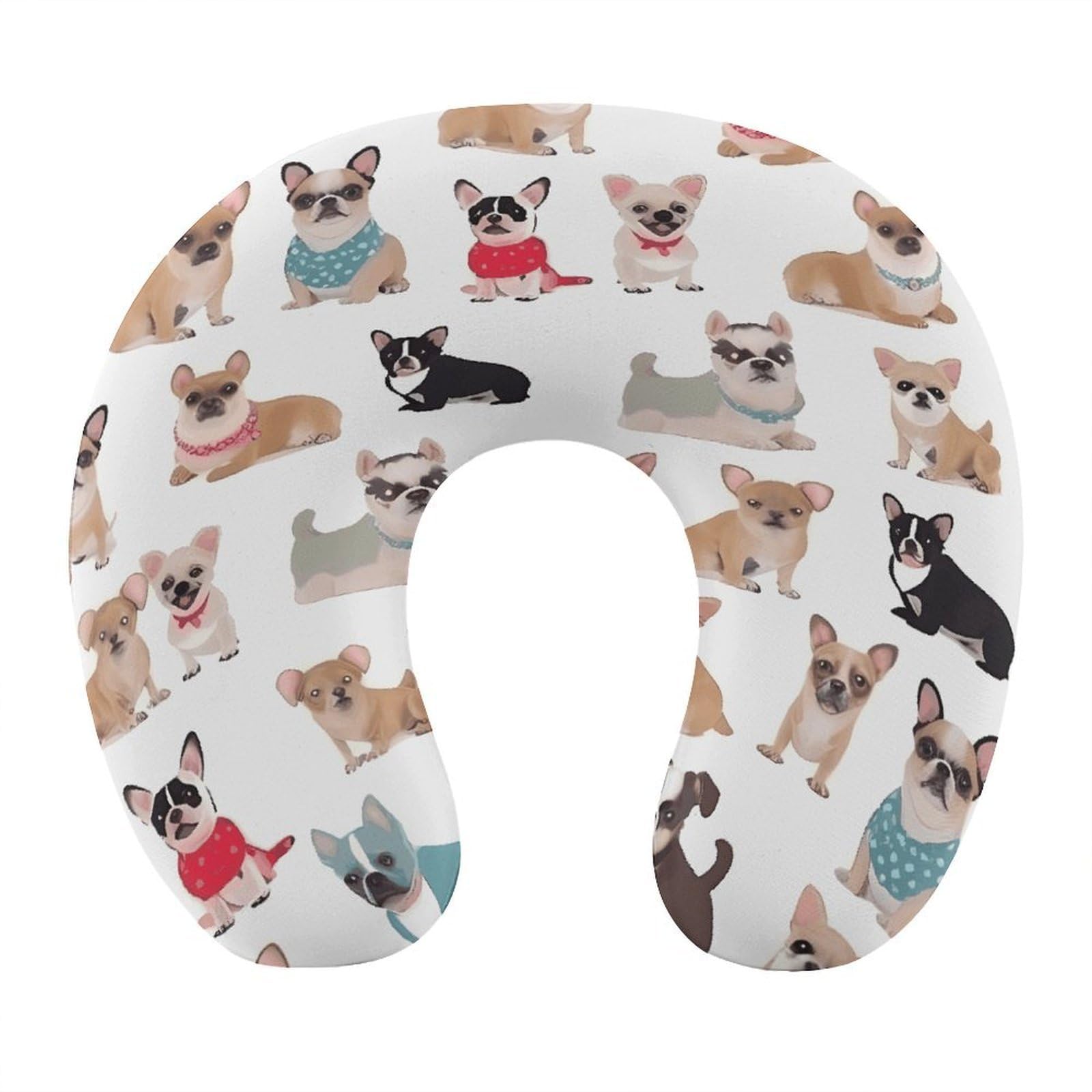 FekiLoot Cute Chihuahua Pug Pattern Travel Pillow U Shaped Neck Pillow Comfortable Memory Foam Pillow Portable Soft Headrest Lightweight Neck and Head Support for Planes Trains Self-Driving Cars