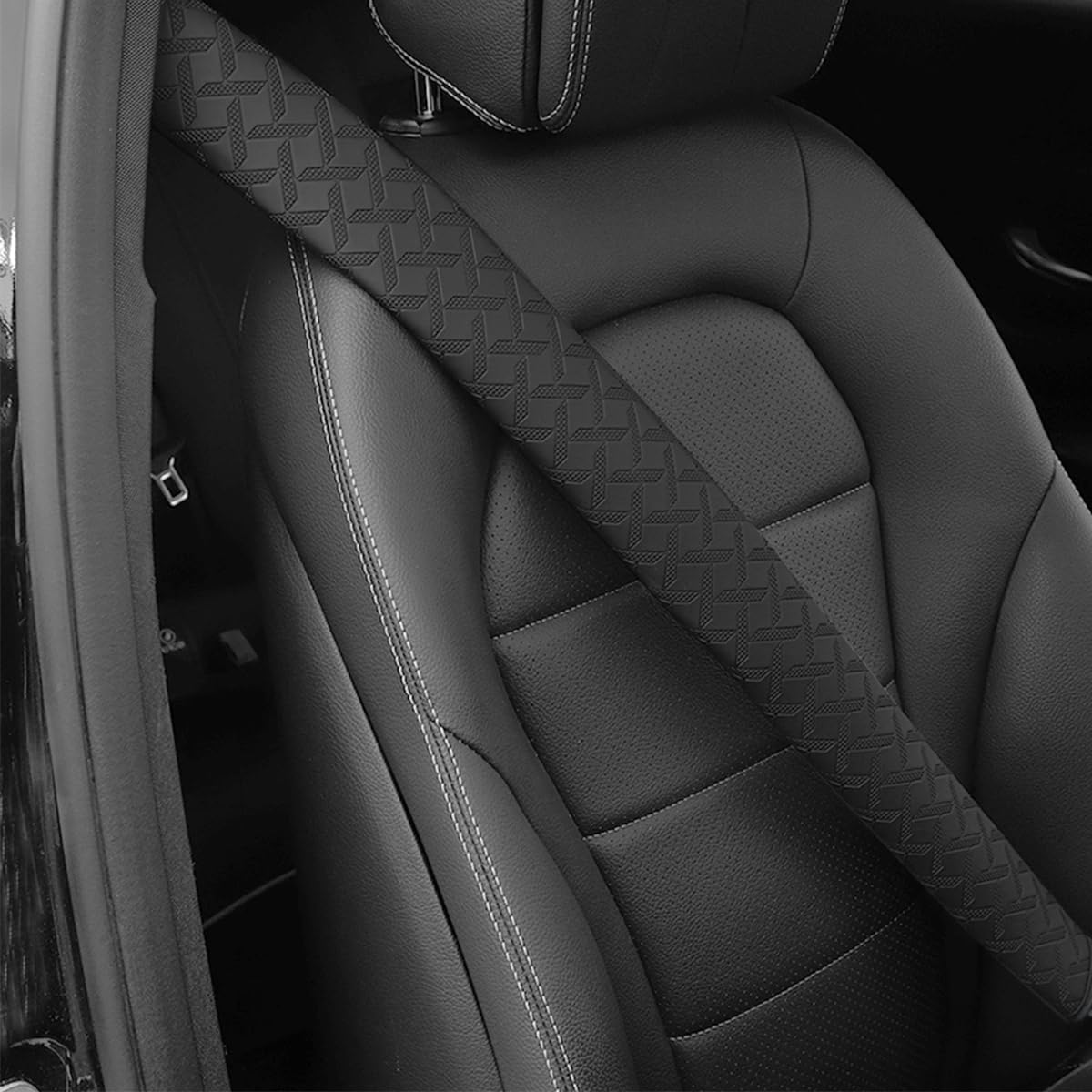 2PCS Extra Long Car Seatbelt Cover, 29.53 inches Soft Leather Vehicle Safety Seat Belt Strap Cushion, Comfortable Auto Shoulder Neck Chest Protection Pads Accessories, Extremely Long (Black)