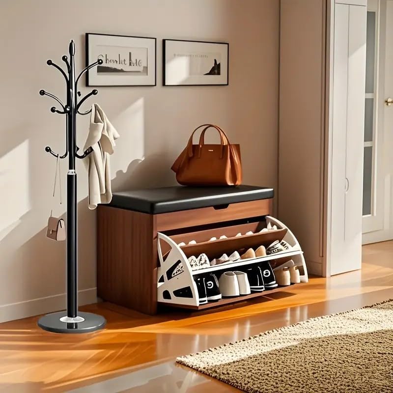 Shoe Storage Bench with Flip Drawer Shoe Bench with Cushion Shoe ...