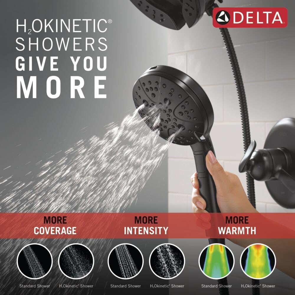 Delta Bonacci 17 Series Matte Black Dual-Function Shower Faucet Set with In2ition 2-in-1 Dual Shower Head with ProClean Spray, Valve Trim Kit, Matte Black T17245-BL-I (Valve Not Included)