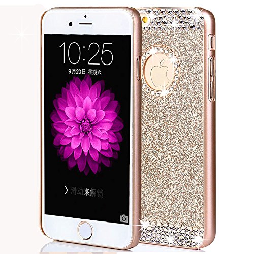 ARSUE iPhone 7 Case, (TM) Luxury Hybrid Beauty Crystal Rhinestone with Gold Sparkle Glitter PC Hard Protective Diamond Case Cover for iPhone 7 [4.7inch] (Gold/Bling)