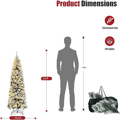 Miniatura 6 de Árbol de pino artificial de Navidad para el hogar, oficina, decoración de fiesta con 170 luces blancas cálidas, bisagras y base de metal, árbol de