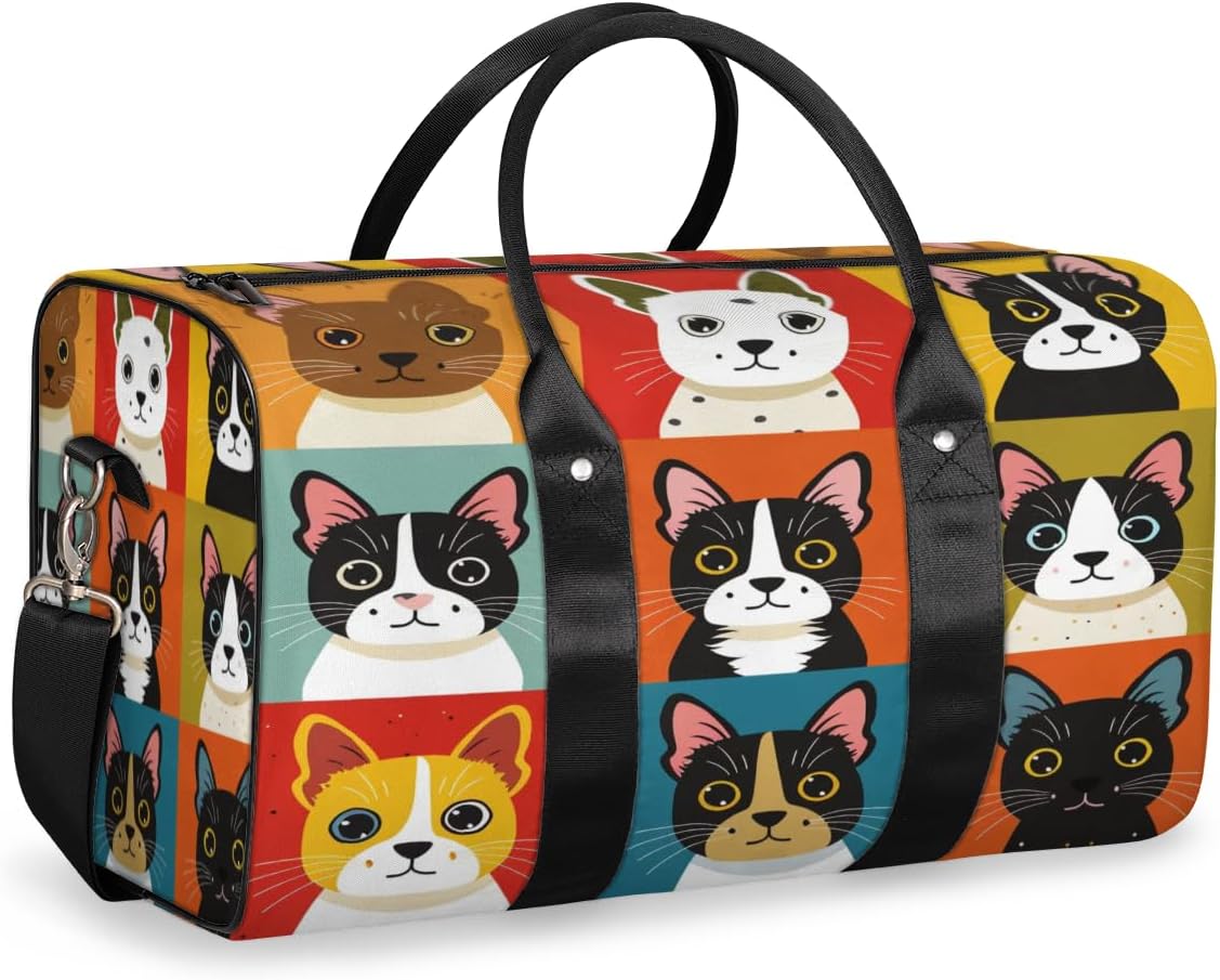 Plaid Cats Travel Duffel Bag for Women Men Large Capacity Overnight Weekender Bags for Lightweight Waterproof Sport Gym Bag for Workout Yoga Swim