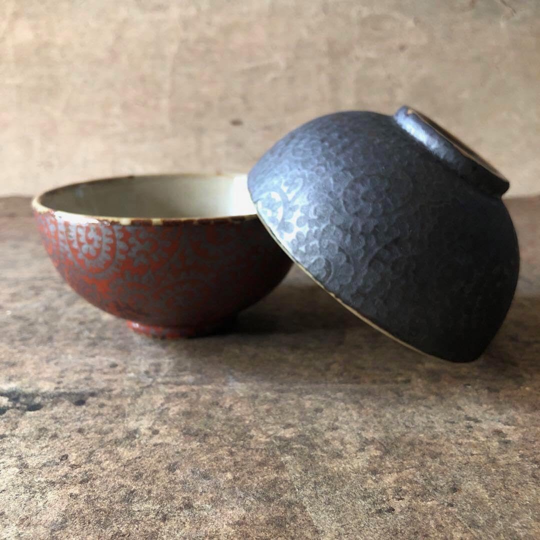 アロンサイス織部茶碗共箱 共布付 希少作☆アロンサイス☆【黄瀬戸織部