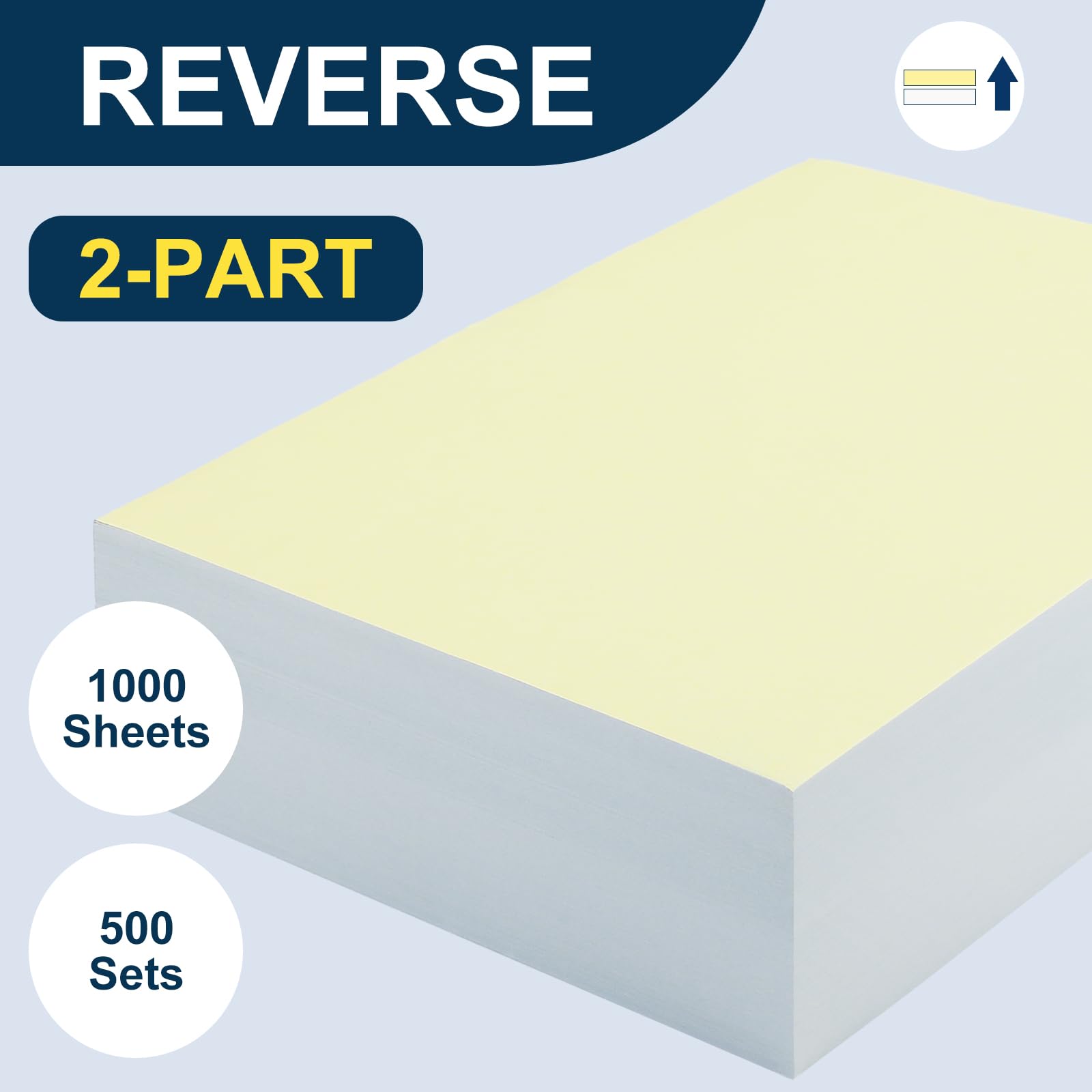 MotiMind 500 Sets 2-teiliges Kohle-Kopierpapier, umgekehrt, kohlenstofffreies Druckerpapier | Weiß/Kanarienvögel, 21,6 x 27,9 cm, 1000 Blatt für Rechnungen, Quittungen, Geschäftsformulare, Verkaufsstellen