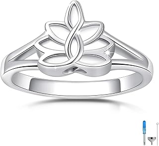 Sterling Silver Lotus Flower Urn Ring Exquisite Ashes Keepsake Holder Cremation Memorial Jewelry Always in My Hearty (8#)