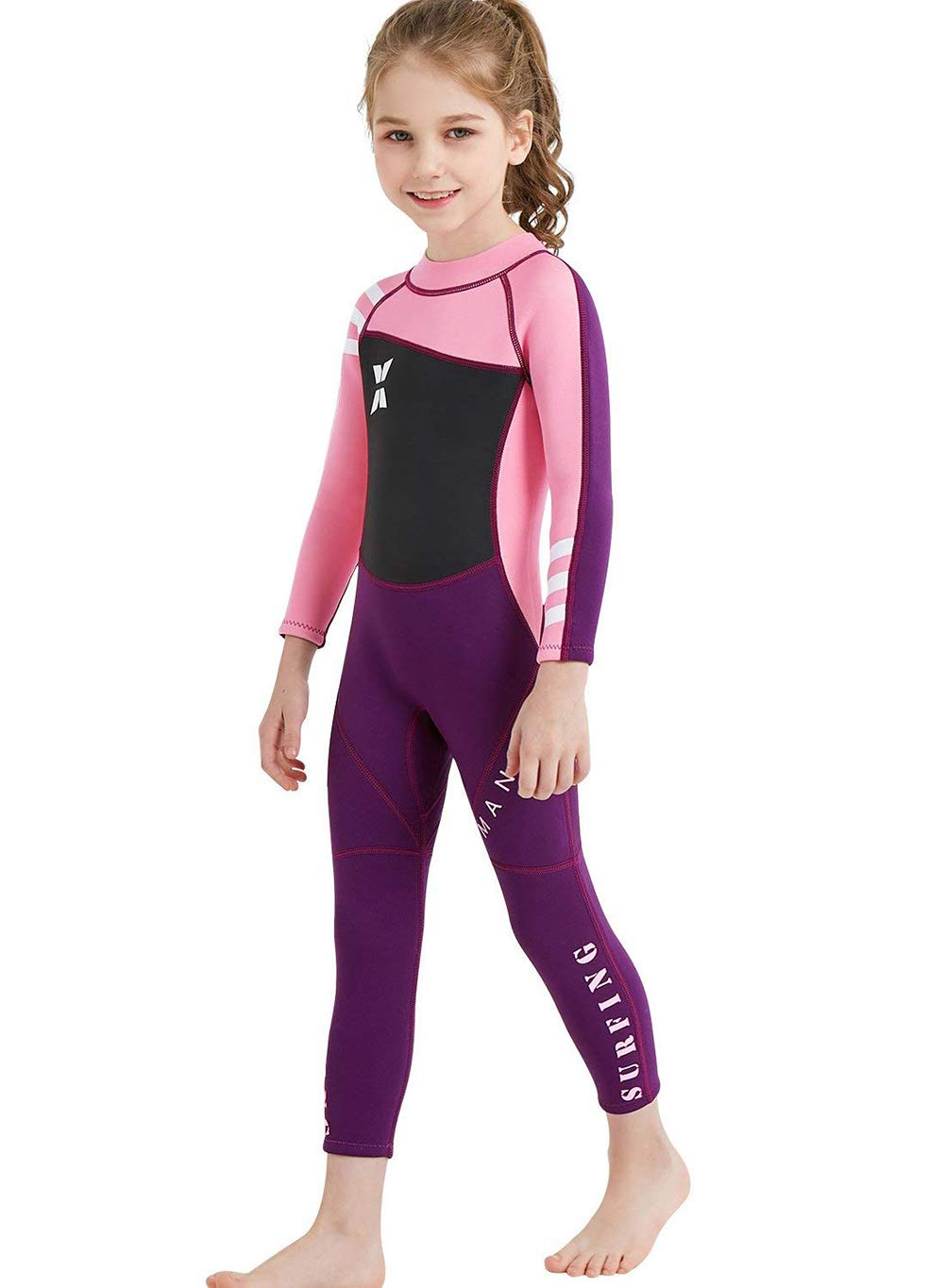 Neoprene Kids Wetsuit for Boys Girls 2.5MM One Piece Full Body Long Sleeve Swimsuit, UV Protection Keep Warm for Scuba Diving Snorkeling Swimming Fishing