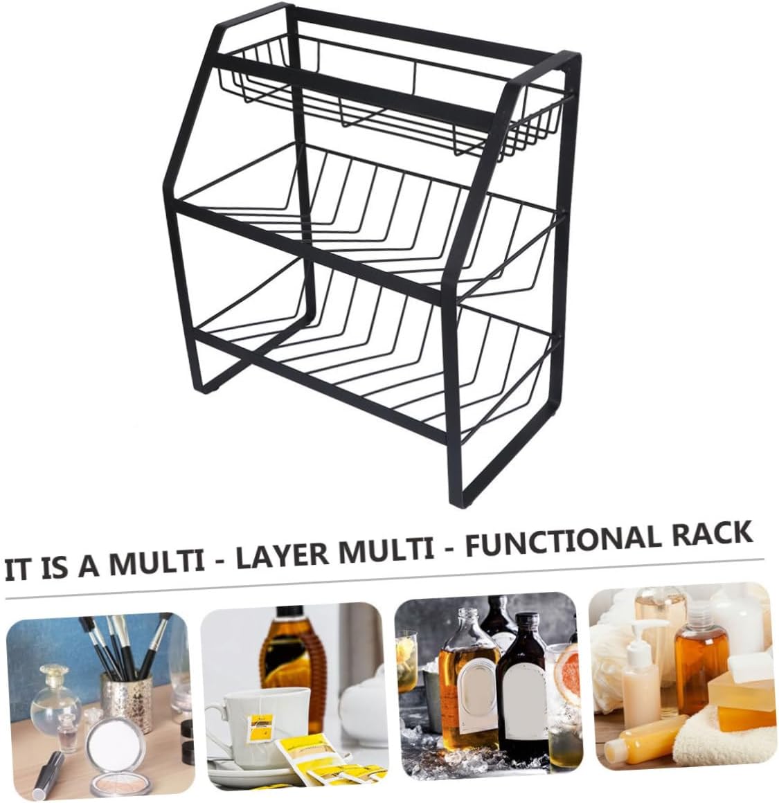 Ciieeo 1Pc Multi Kitchen Rack Black Sloping Bottom Storage Shelf for Seasoning Organizing Essentials for Countertop Use Kitchen Bathroom