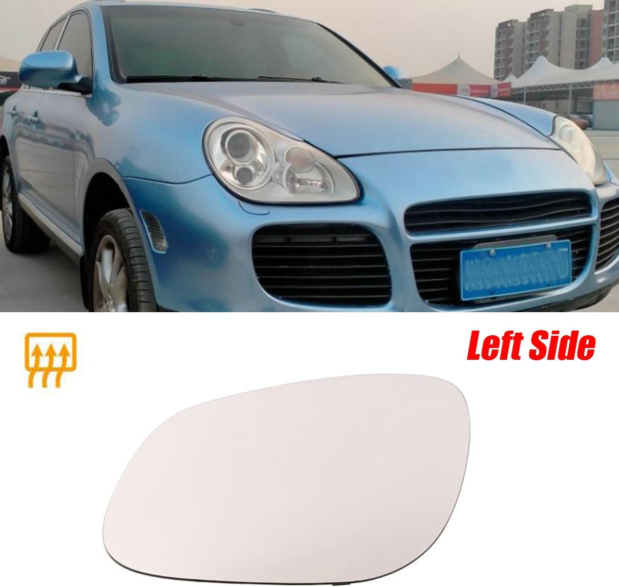 Car Rearview Mirror Glass Replacement W/Backing Plate Heated for 2003-2006 Porsche Cayenne 955 (Left (Driver) Side)
