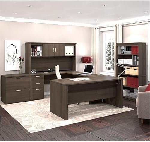 Miniatura 3 de Pemberly Row Escritorio en forma de U de 66" con archivador y estantería en Antigua