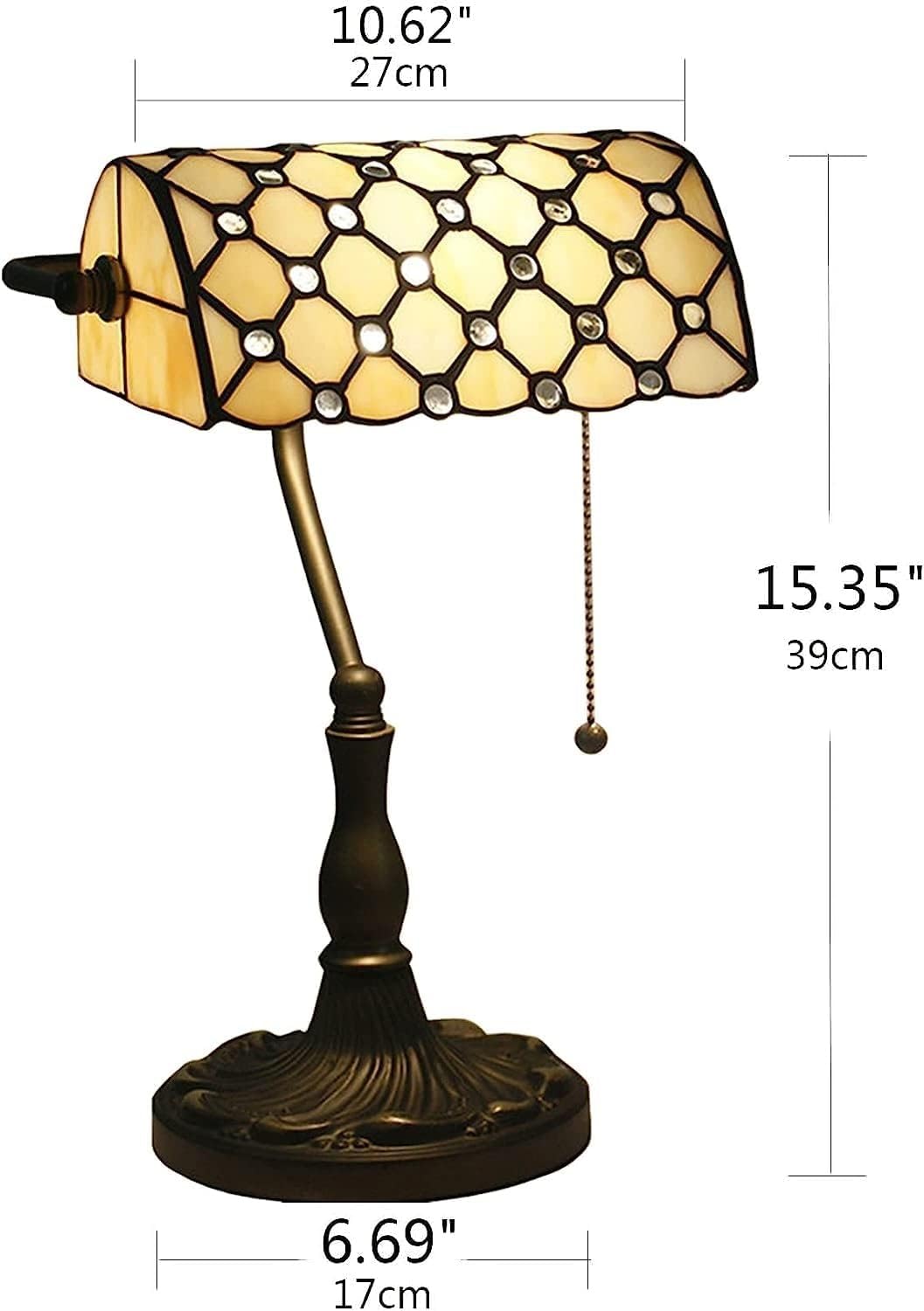 Bankiers Tischlampe, farbige Glaslampe, Kristallperlenschreibtischlampe, Schlafzimmer in der Nacht Leselampe (beige gelbe Glasperlenschatten) Innovate