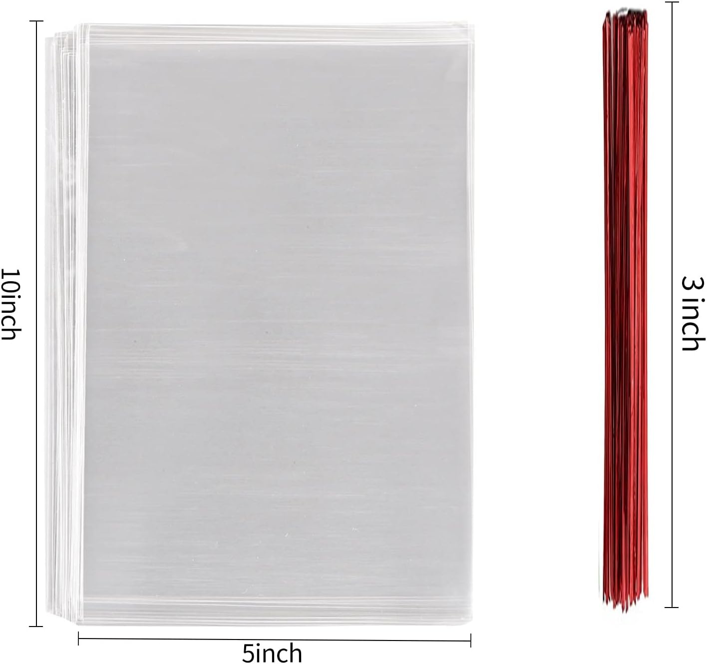 MoloTAR 100 Pcs 10 in x 5 in(1.4mil.) Clear Flat Cello Cellophane Treat Bags Good for Bakery, Cookies, Candies,Dessert with random color Twist Ties! image 2