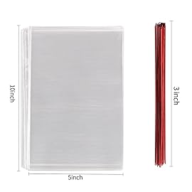 MoloTAR 100 Pcs 10 in x 5 in(1.4mil.) Clear Flat Cello Cellophane Treat Bags Good for Bakery, Cookies, Candies,Dessert with random color Twist Ties!