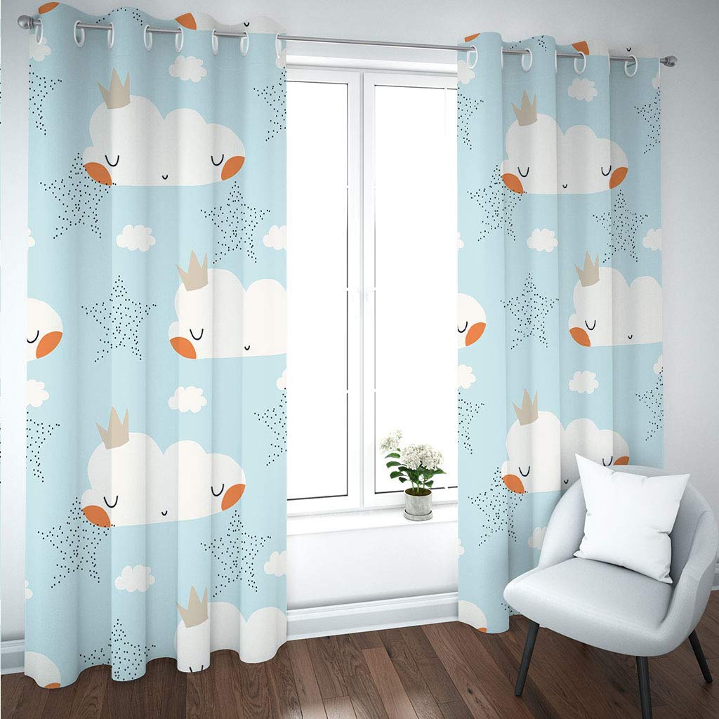Rideaux Occultants Thermique 3D Imprimé Nuage Cartoon Motif Rideau Salon À Oeillets Chambre Enfant Garçon Lot De 2 Rideau 200x160Cm Décoration De Fenêtre Draperies Intérieurs