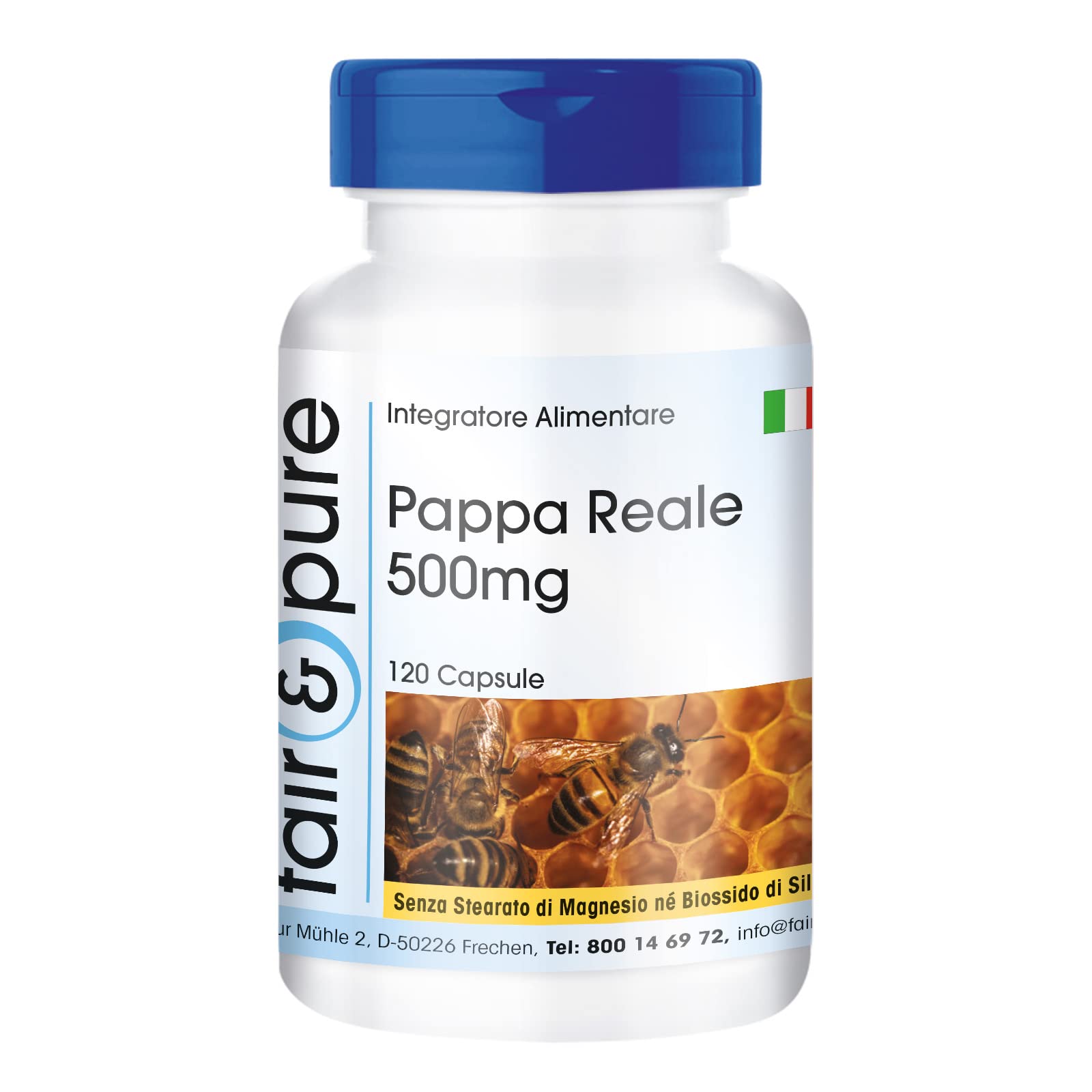 Fair & Pure® - Pappa reale 500 mg - 120 capsule - Standardizzata al 4% di 10-HDA - Liofilizzata delicatamente