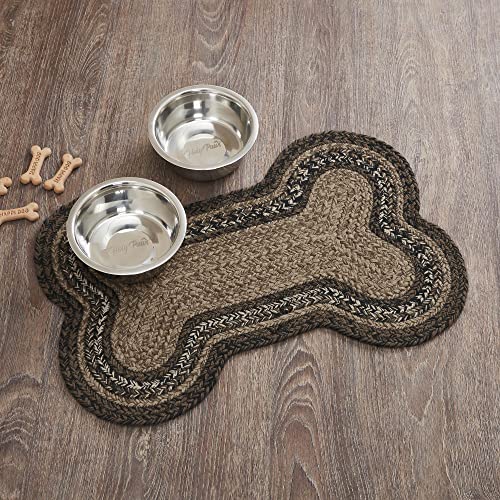 VHC Brands Espresso IndoorOutdoor Pet Food Mat for Dogs Cats Kitchen Medium Bone Rug 15×23