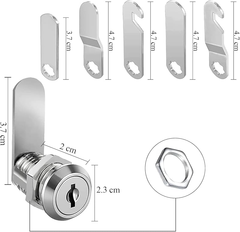 luckaide Postaláda Zár 20mm, 5 Féle Zárlemez, Bútor Zár 4 Kulccsal, 18mm Átmérő