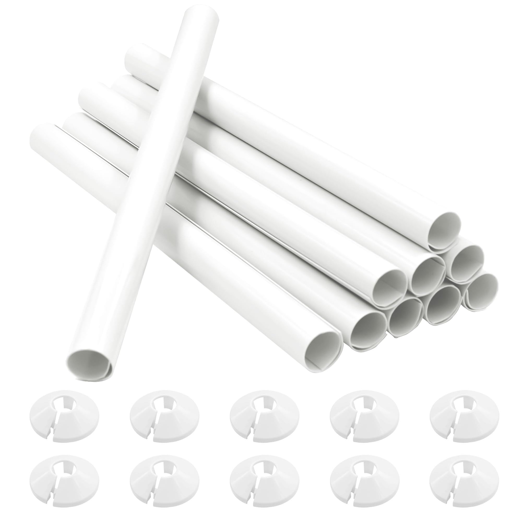 10 cubiertas de tubo de radiador y collares de tubería blancos de 200 mm x 15 mm, fundas de radiador gruesas de plástico de 15 mm