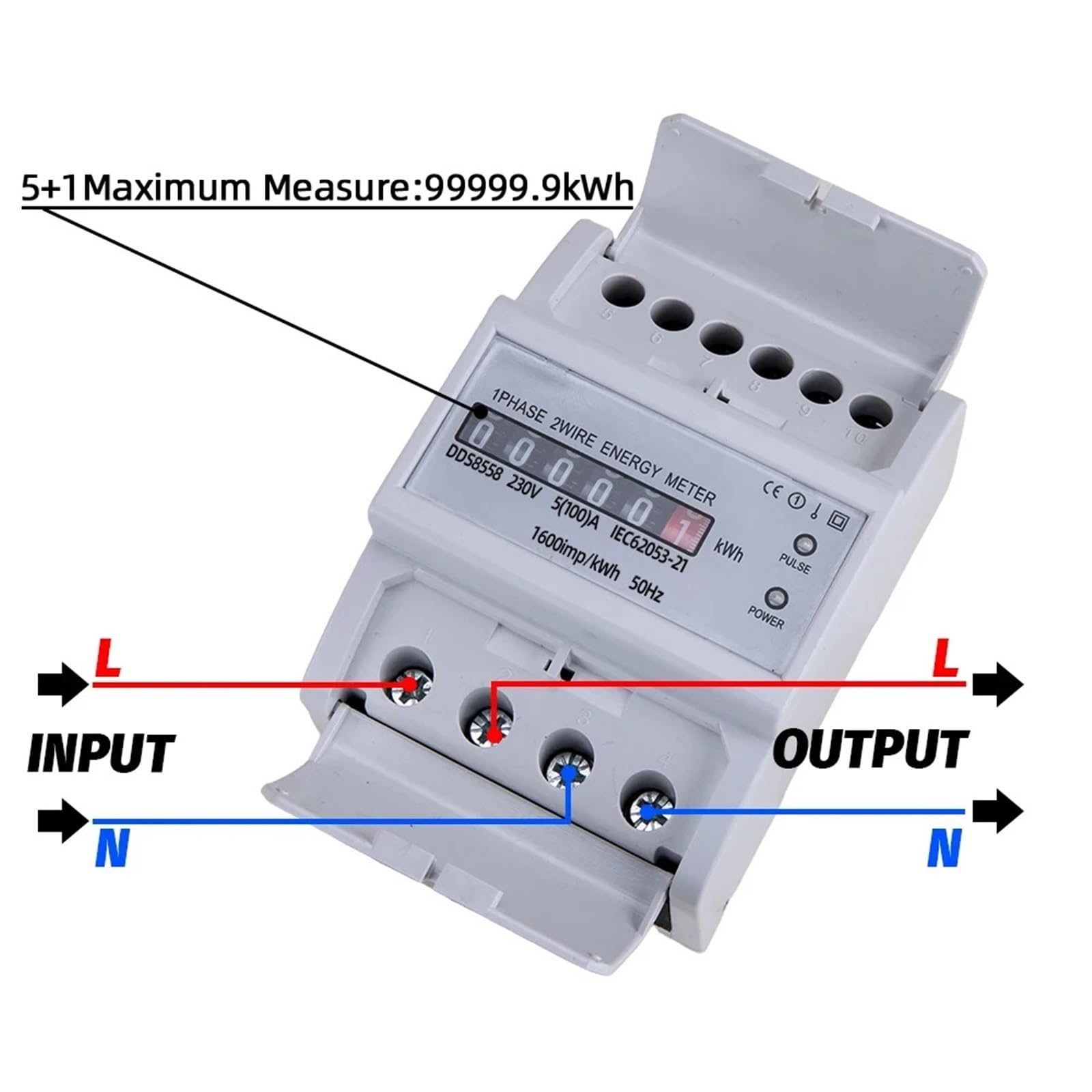 Jednofazowy dwużyłowy pobór mocy do montażu na szynie DIN Licznik energii Watt Licznik watomierz kWh 5(100) A 230 V AC 50 Hz