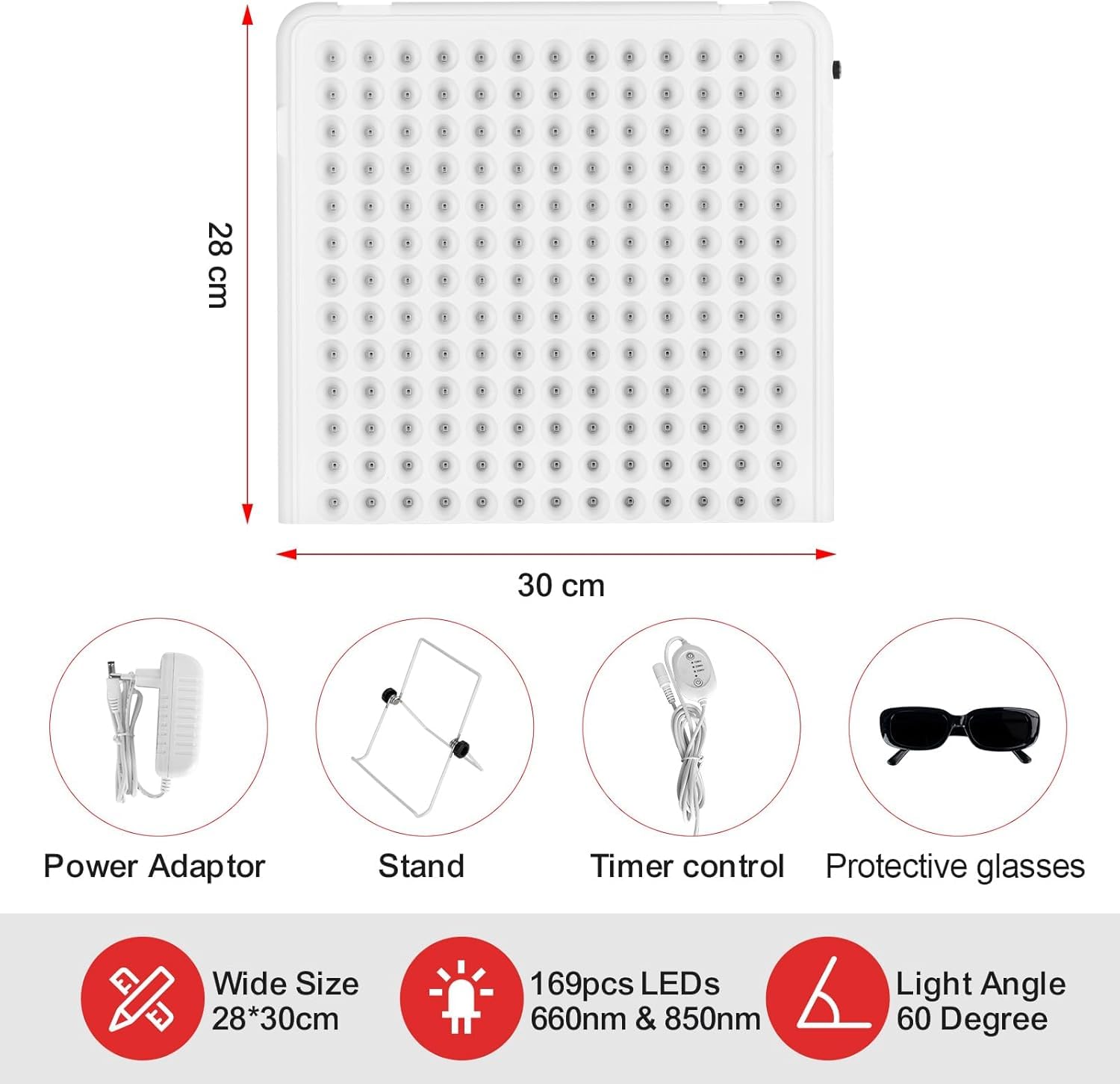 Lámpara Luz Roja, Unegnel Lámpara Infrarroja Combinación de 660nm y 850nm, Lámpara de Luz Roja de 169 LED con Soporte,Temporizador, Luz Roja Panel para Cuerpo, Músculos, Espalda