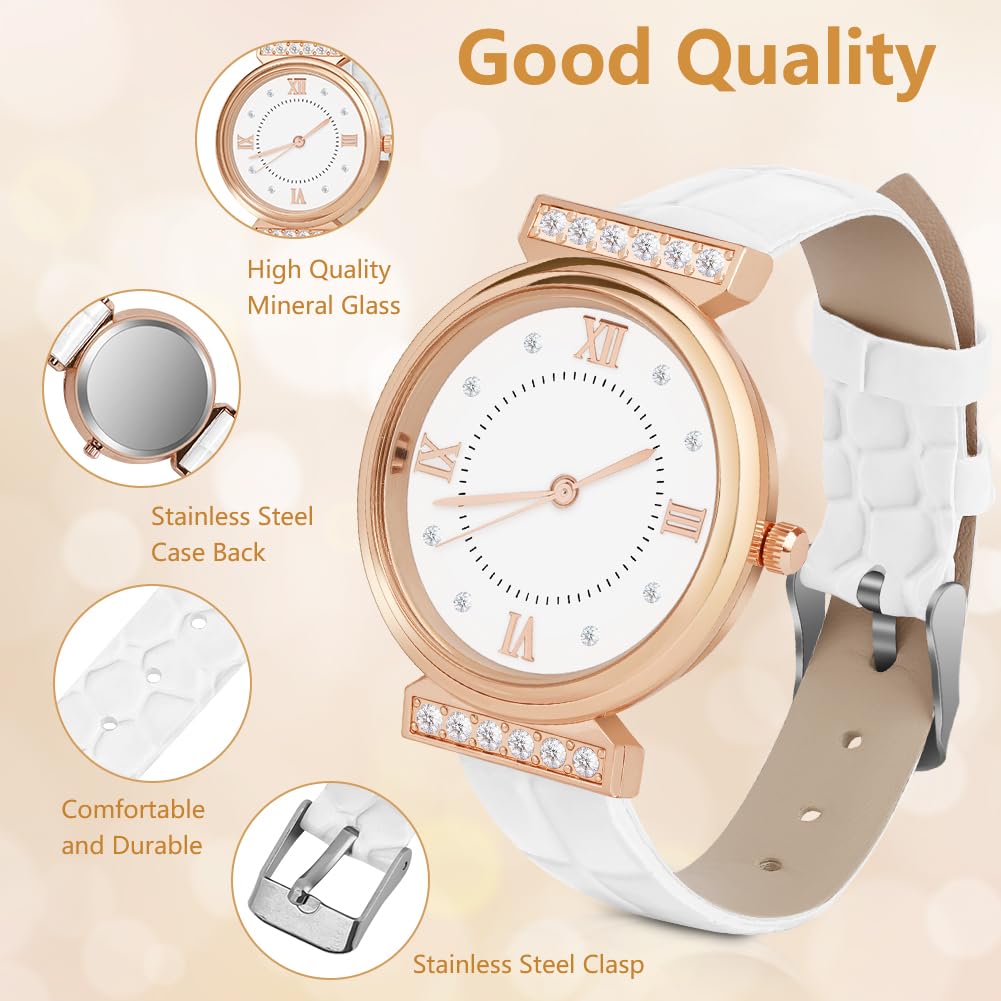 OFFCUP Montre Femme Bracelet Cuir Analogique Quartz Diamant 3 Aiguilles Poignet
