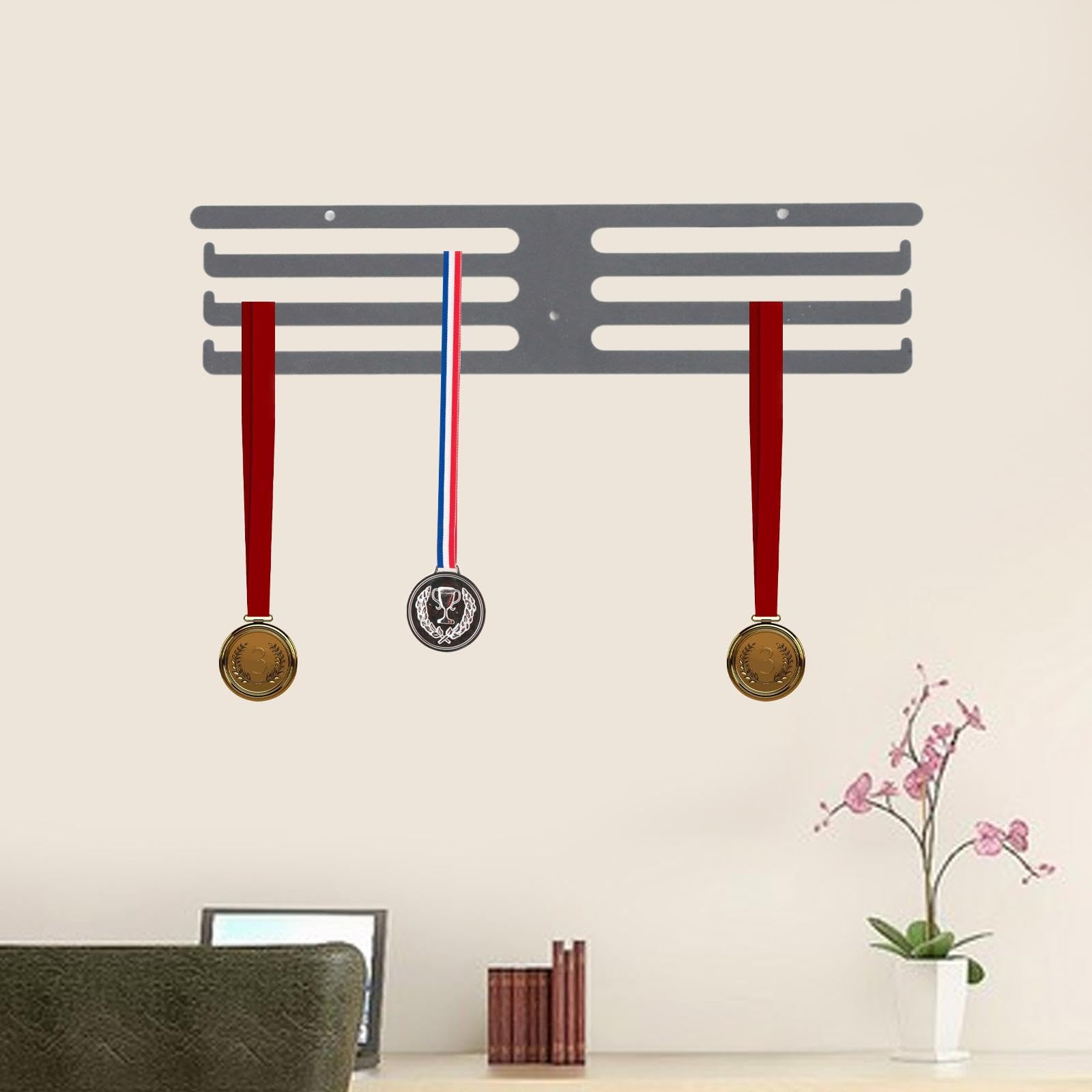 Porta Medaglie Da Parete Triathlon SUPERDANT - Espositore 30 Ganci Per Nuoto-Bici-Corsa, Metallico - Foto 2