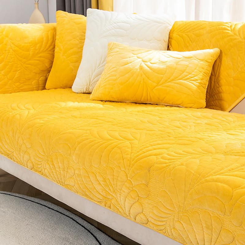 Housse de canapé antidérapante jaune peluche grand canapé d'angle