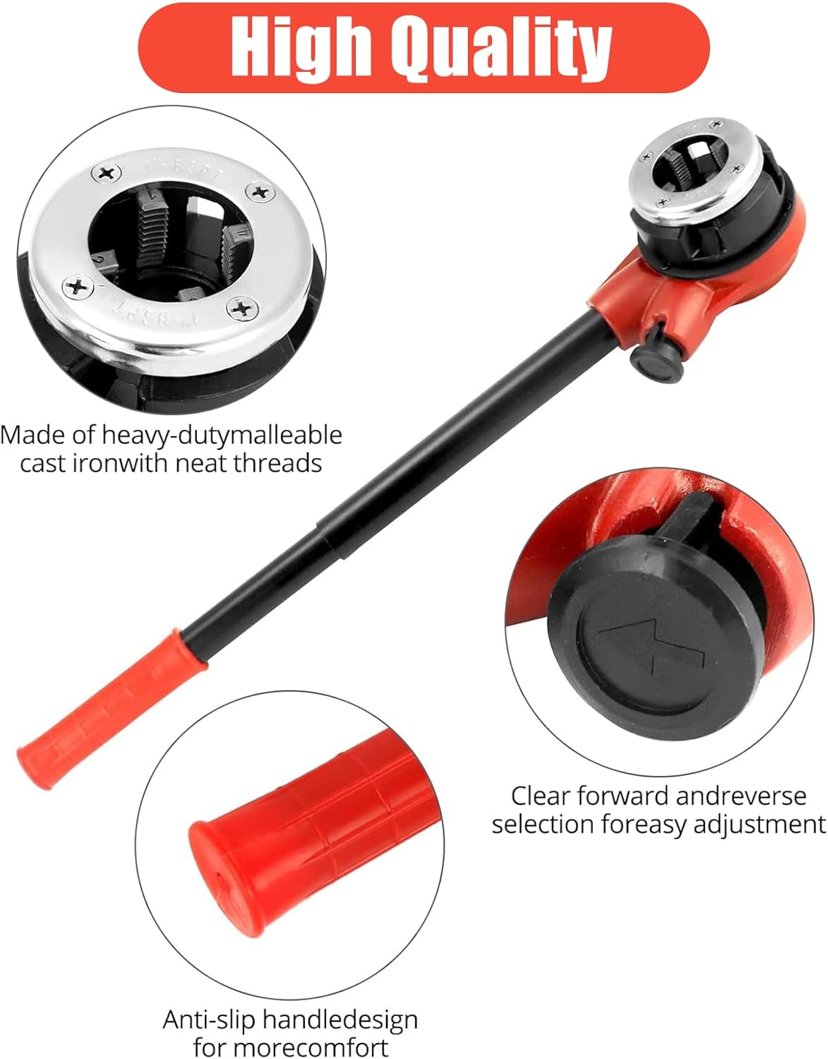 Pipe Threader Ratchet Kit, 7 Dies (3/8” to 2”), Manual Handheld Threading Tool with Ratchet Head, Extension Bars, and Carrying Case for BSPT Pipe Threading