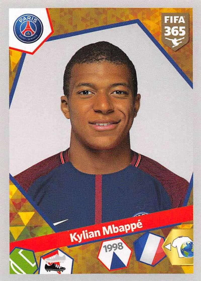 2017-18 Panini FIFA 365 Stickers Soccer #250 Kylian Mbappe Paris SaintGermain Official Smaller Than Trading Card Sized Album Sticker in Raw (NM or Better) Condition