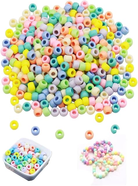 600 Pcs Colorful Pony Beads, Round Hair Beads Plastic Pastel Bracelet Beads for Jewelry Making