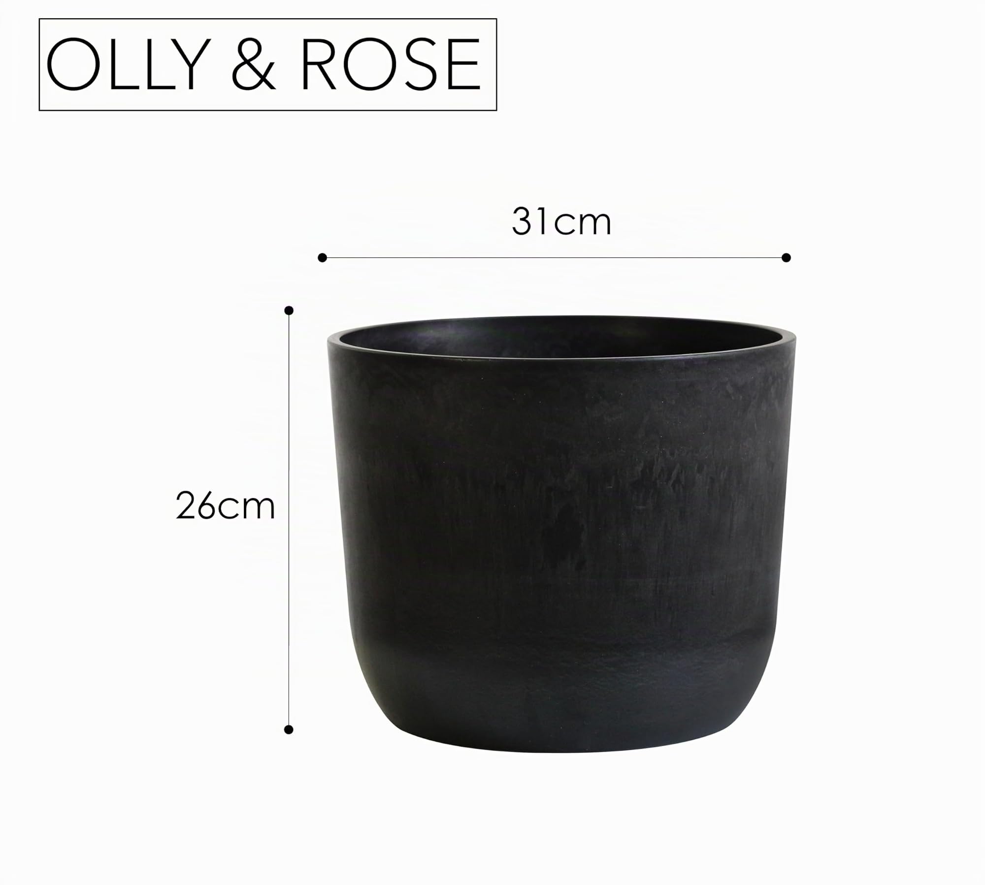 Olly & Rose Macetas grandes de 30 cm con efecto nublado, para exteriores e interiores, color negro