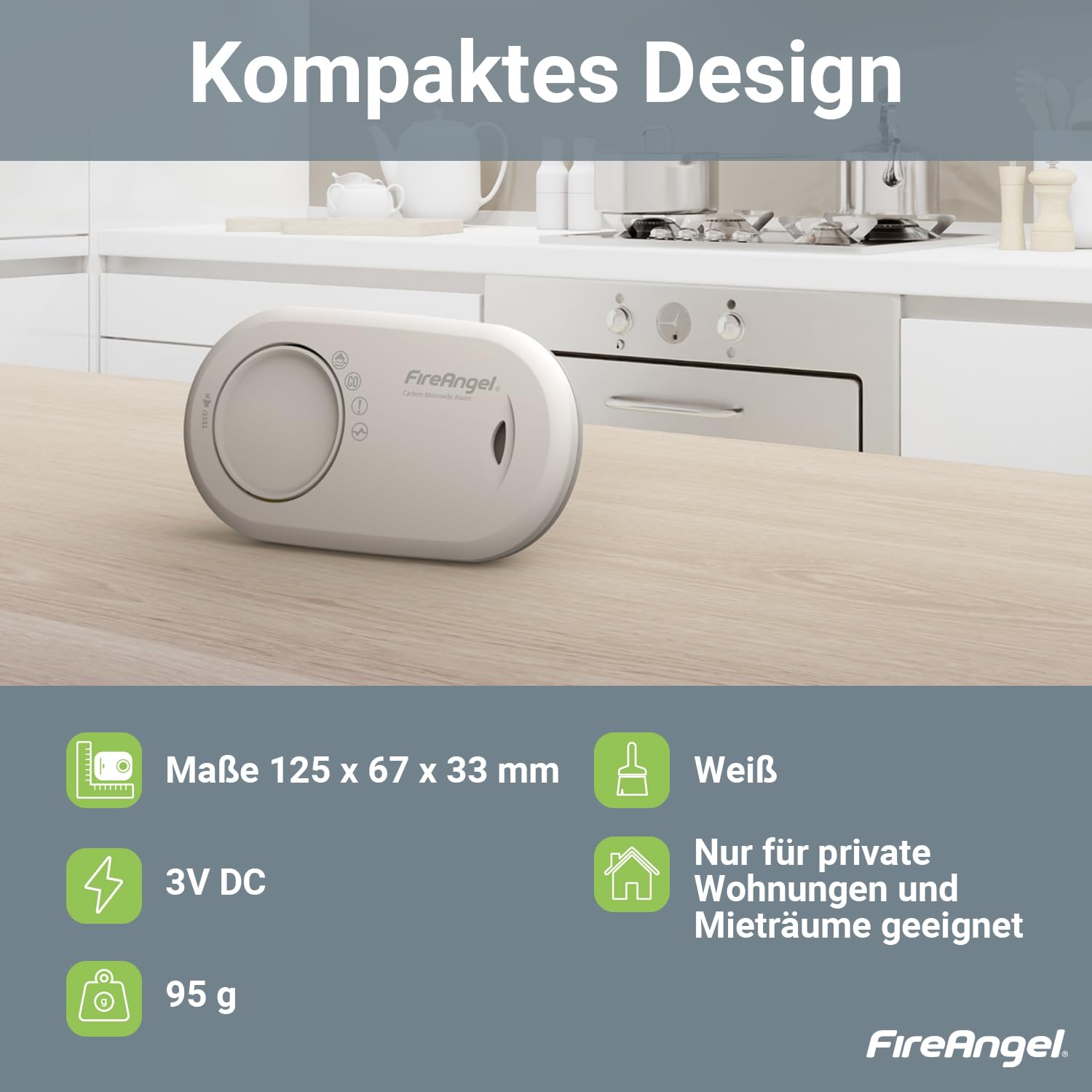 Fire Angel Kohlenmonoxidmelder Versiegelte 10 Jahres Batterie - FA3820 CO-Melder für Zuhause und im Urlaub - Tragbarer CO-Warner - Reise-Kohlenmonoxid-Detektor und Alarm - Weiß