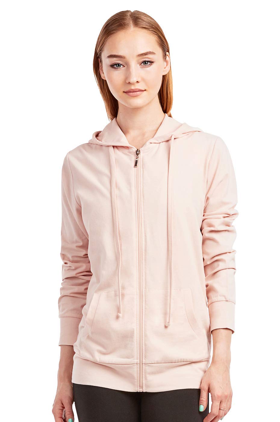 Sofra Women's Thin Cotton Zip Up Hoodie Jacket