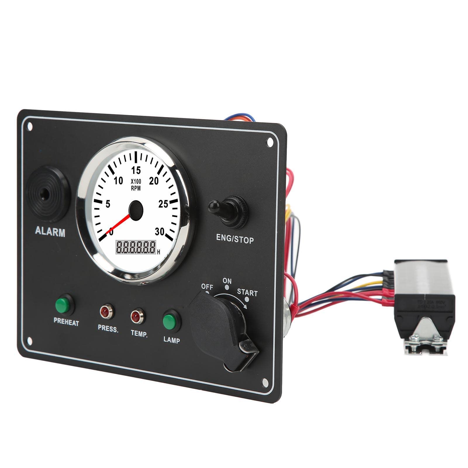 Generic Wielofunkcyjny Panel Obrotomierza 3000 Obr./min z Alarmem Temperatury Ciśnienia 12 V dla łodzi Jachtu RV Maszyny Budowlane Pojazd Rolniczy (Układ obwodów 12 V 8A)