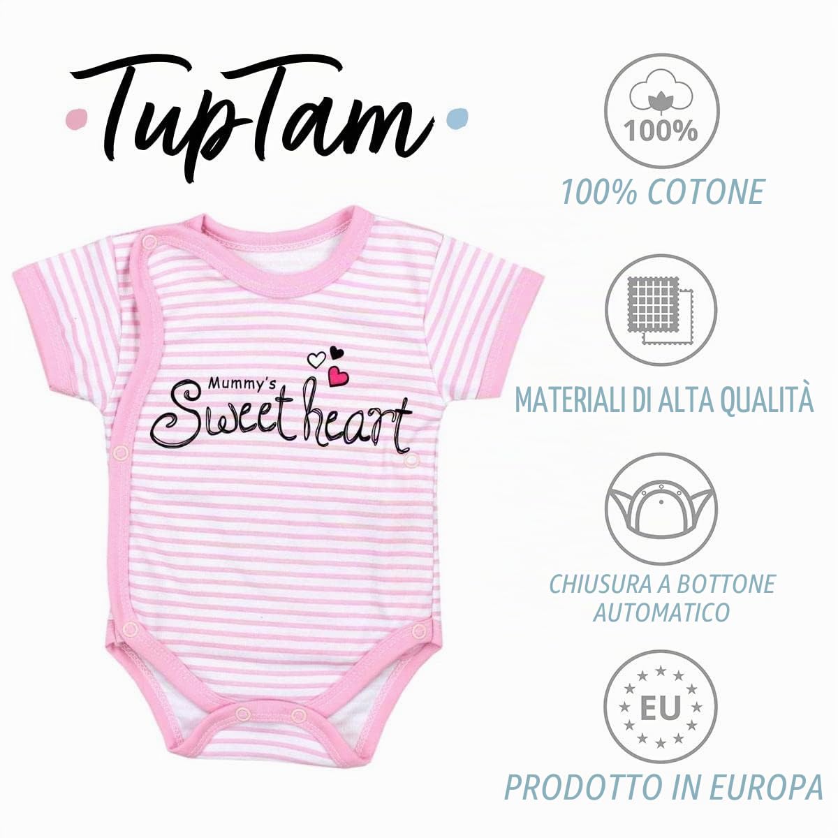 TupTam Body Neonato Bambina 5 Pezzi – Body Neonato Cotone a Manica Corta con Apertura Frontale