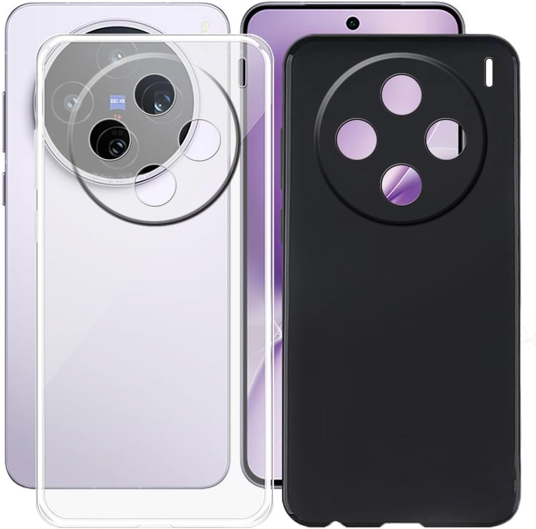 for Vivo X200T (6.67") Case, Soft Silicone Bumper Shell Black 1 Pcs + 1 Pcs Transparent Flexible Rubber Phone Protective Cases TPU Cover for Vivo X200T