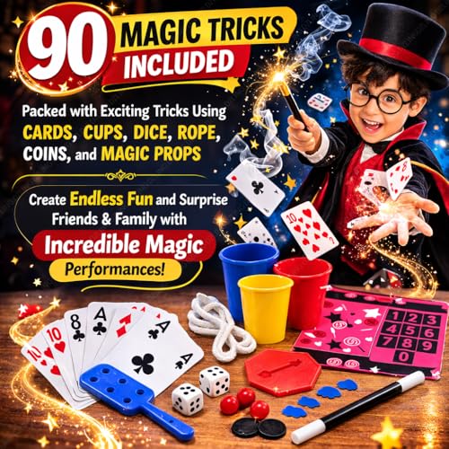 Image of DZLING 70 Tricks Magic Kit for Kids - Learn the Art of Magic with Cups, Cards, Rope & Wand | Beginner Magic Set | Educational Magic Toy | Magic Game Set for Boys & Girls 8+ Years (Magic 90)