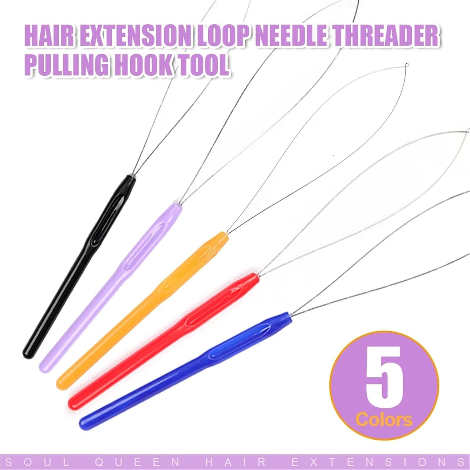Hair Beader Tool 50pcs Hair Extension Loop Needle Threader Pulling Hook Tool and Bead Device For Extensions(Five colors)