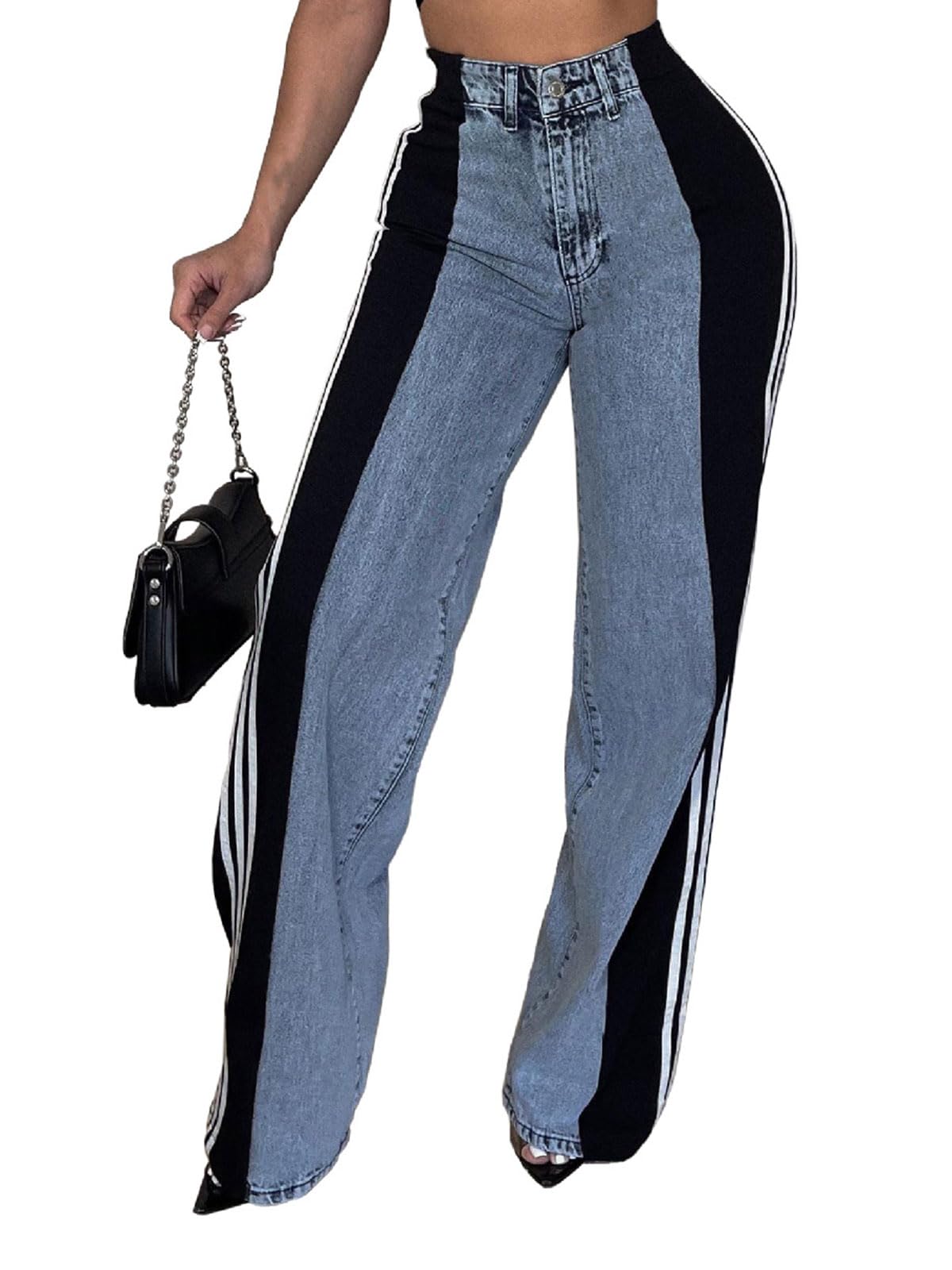 Womens Jeans Patchwork Color Block