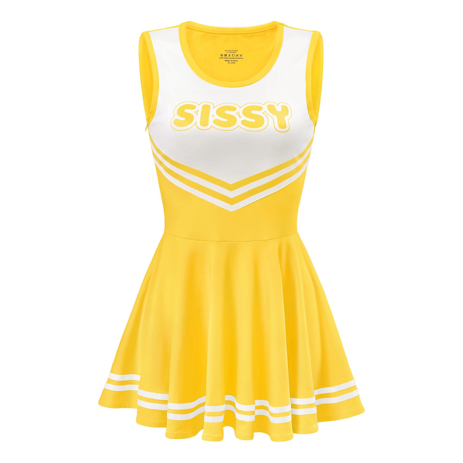 Littleforbig Women Sleeveless Overall Cheer Sissy Bodycon Mini Dress Skirt: Yellow X-Small
