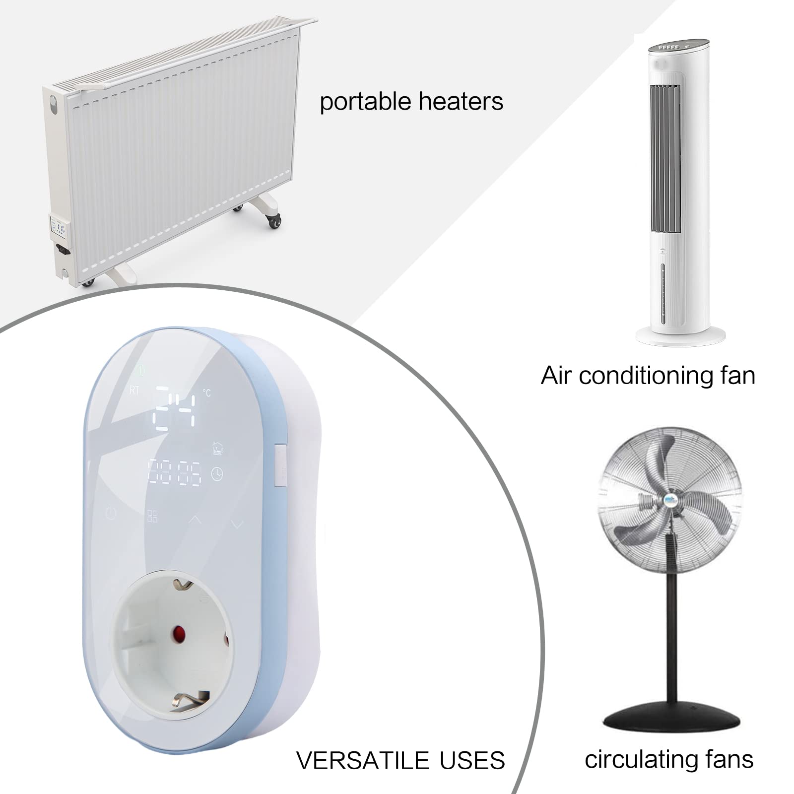 Presa Termostato Digitale di Raffreddamento e Riscaldamento, Termostato con Sonda，Presa con Termostato Wifi Alexa，Termostato Ambiente Programmabile,Cronotermostato Smart Wifi