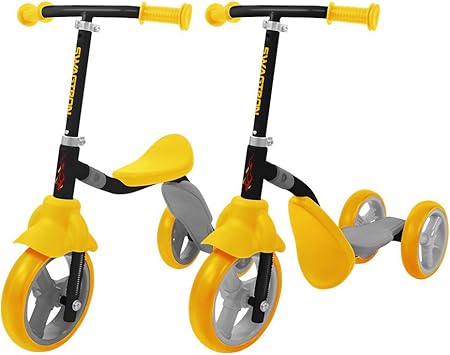 Swagtron K2 Three-Wheel Transforming Scooter & Balance Trike, 2-in-1 Adjustable Ride-On for Kids Age 2-5