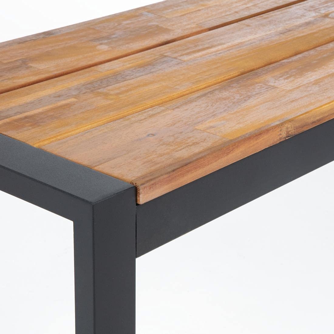 Bolero DS158 Lot de 2 bancs industriels en bois d'acacia et acier revêtu par pulvérisation Teck Hauteur 450 mm Largeur 1600 mm Longueur 380 mm