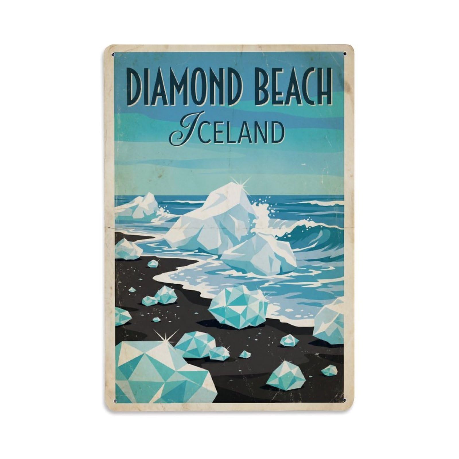 Vintage Travel Diamond Beach Iceland Ice Metal Tin Sign