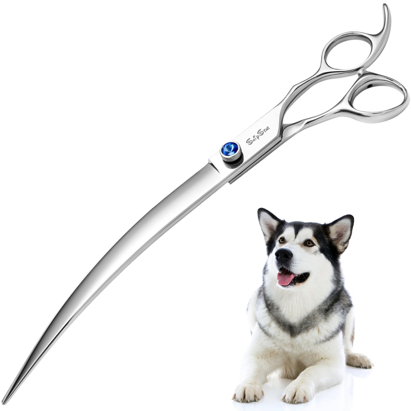 Photo 1 of 10inch Curved Dog Grooming Scissors Professional, Japanese VG10 Steel Sharp Dog Scissors for Grooming, 30 Degree Bend, Pet Trimming Shears for Dogs Cats Face Paws, Safety Ergonomic with CNC Screw