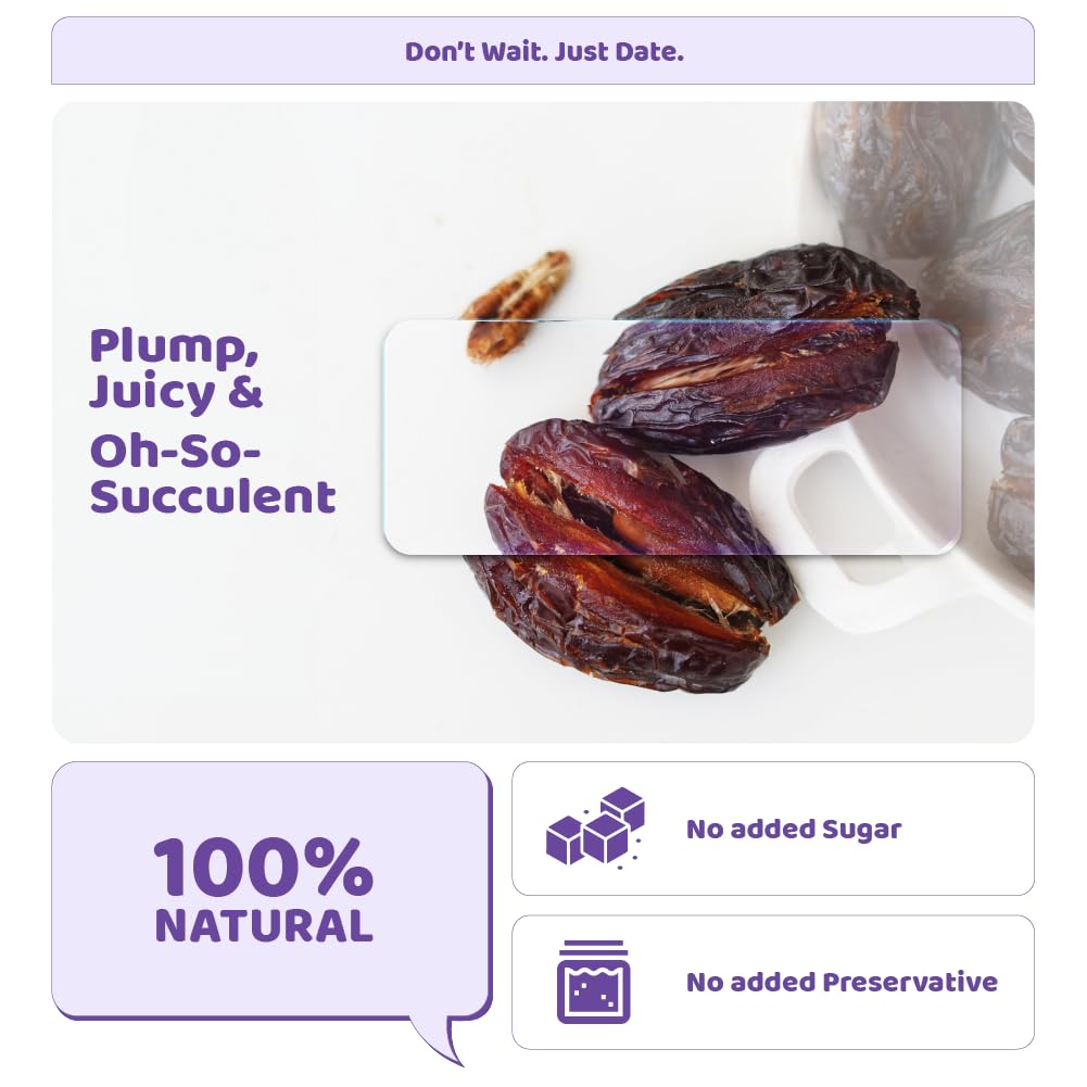 Flyberry Gourmet Super Jumbo Medjoul/Medjool Dates - 1kg (Pack of 40) | 100% Natural | Rich in Calcium, Iron and Potassium | Instant Energy 4