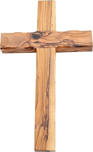 Cruz de madera de olivo hecha a mano (lisa de 10 pulgadas) – Decoración artística para colgar en la pared, cruz recta de madera simple, cruz plana