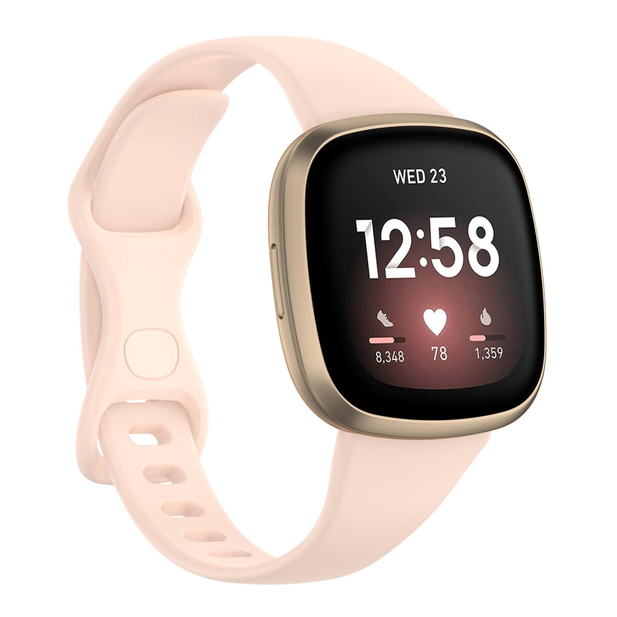 TopPerfekt Slim Strap Compatible with Fitbit Versa 4 Women Men, Adjustable Soft Silicone Sport Replacement Watch Band Wristbands Bracelet for Fitbit Versa 4/Versa 3/Sense/Sense 2 (L-Sand Pink)