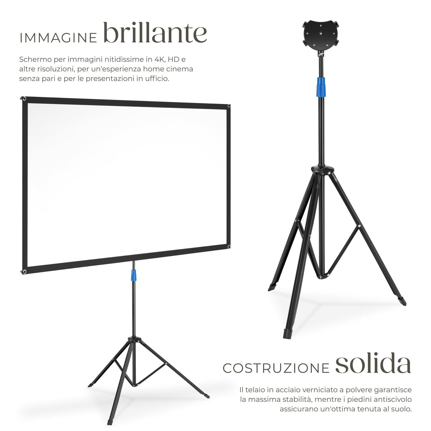 tectake® Telo Proiettore con Treppiede 16:9 4K HD, 160 x 90 cm, 72", Schermo Proiettore Regolabile, Borsa Trasporto, Schermo Portatile Cinema Home Theatre, telo per proiettore per casa ufficio scuola