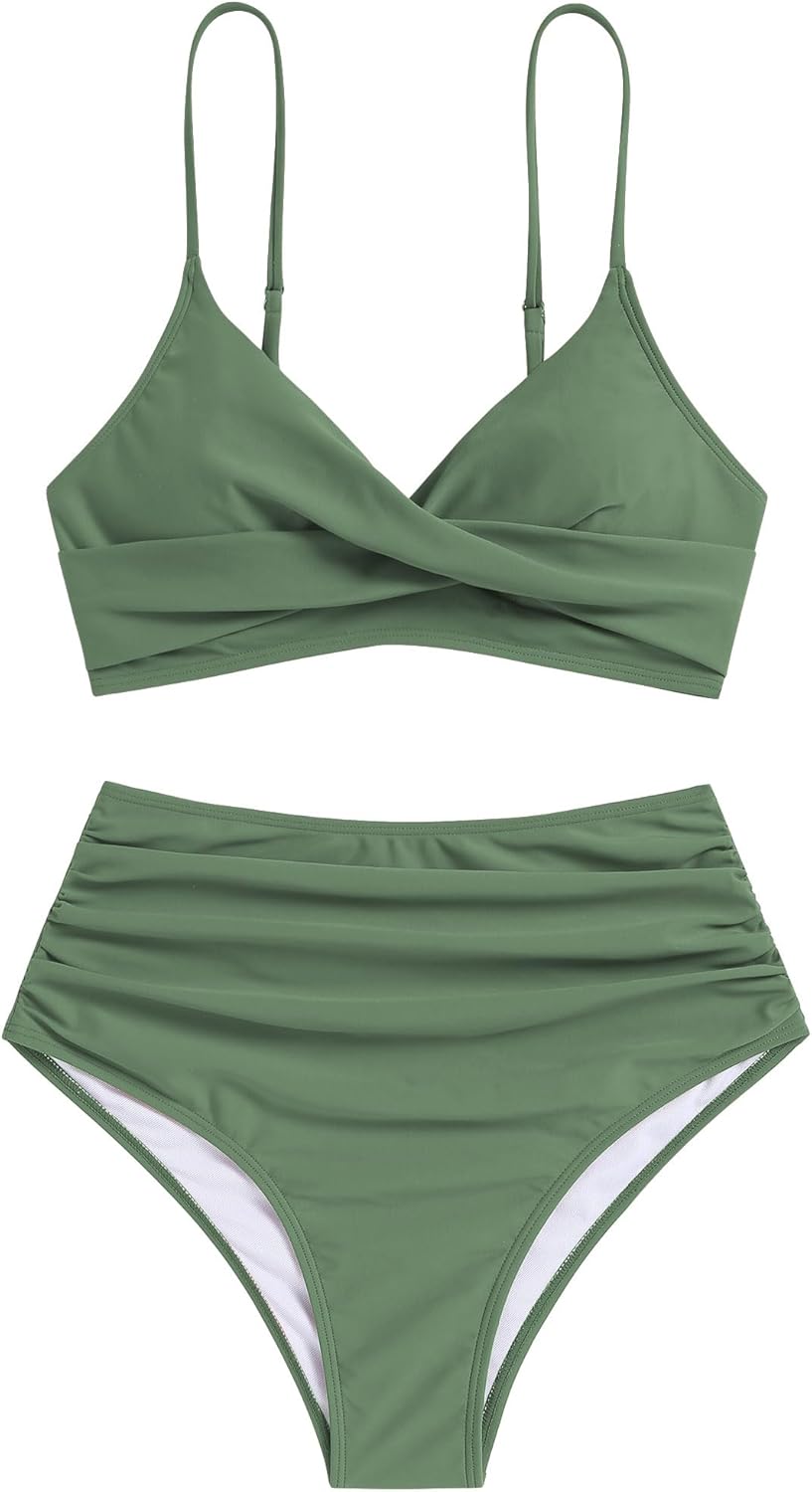 ZAFUL Women High Waisted Bikini Sets Two Piece Swimsuit Push Up Twist Front Ruched Bathing Suit - Image 4